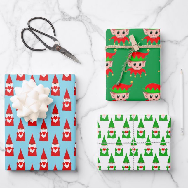 Christmas Gnomes & Elves Wrapping Paper  (Front)