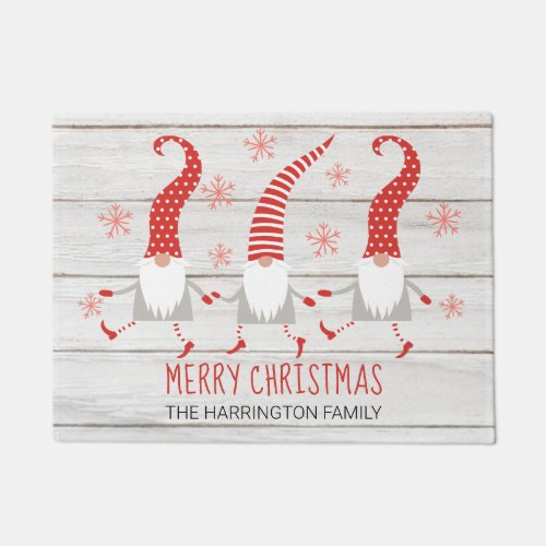 Christmas Gnomes Family Name Door Mat