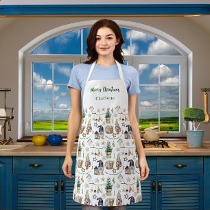Christmas gnomes farmhouse name script apron