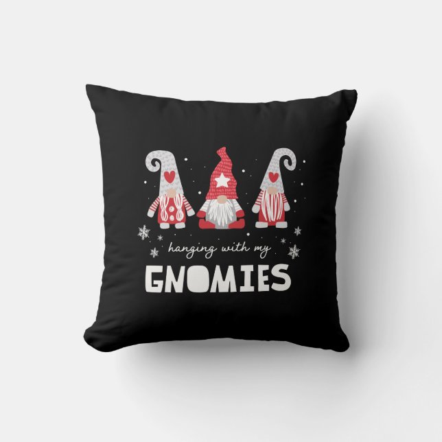 Christmas Gnomes Festive Plaid Nordic  Throw Pillow (Front)
