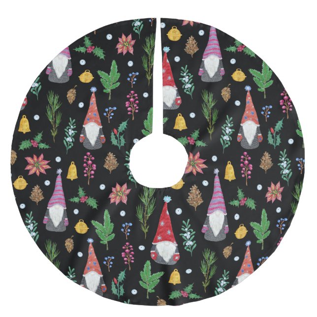 Christmas Gnomes: Festive Seamless Pattern Brushed Polyester Tree Skirt (Front)
