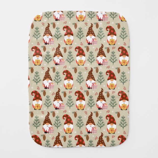 Christmas Gnomes Gift Pattern Baby Burp Cloth (Front)