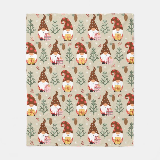Christmas Gnomes Gift Pattern Fleece Blanket (Front)