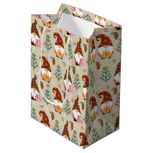 Christmas Gnomes Gift Pattern Medium Gift Bag