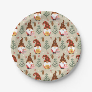 Christmas Gnomes Gift Pattern Paper Plates