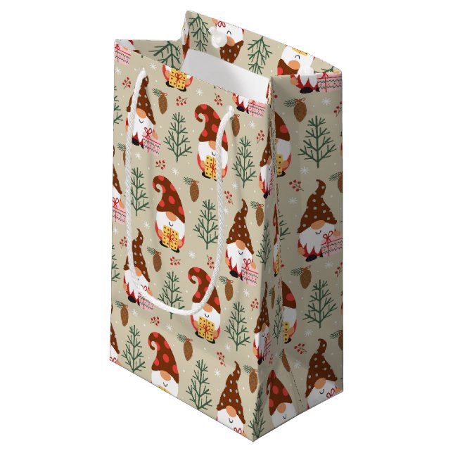 Christmas Gnomes Gift Pattern Small Gift Bag (Front Angled)