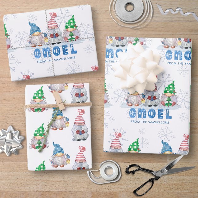Christmas Gnomes GNOEL Greeting Personalized Wrapping Paper Sheets (Creator Uploaded)