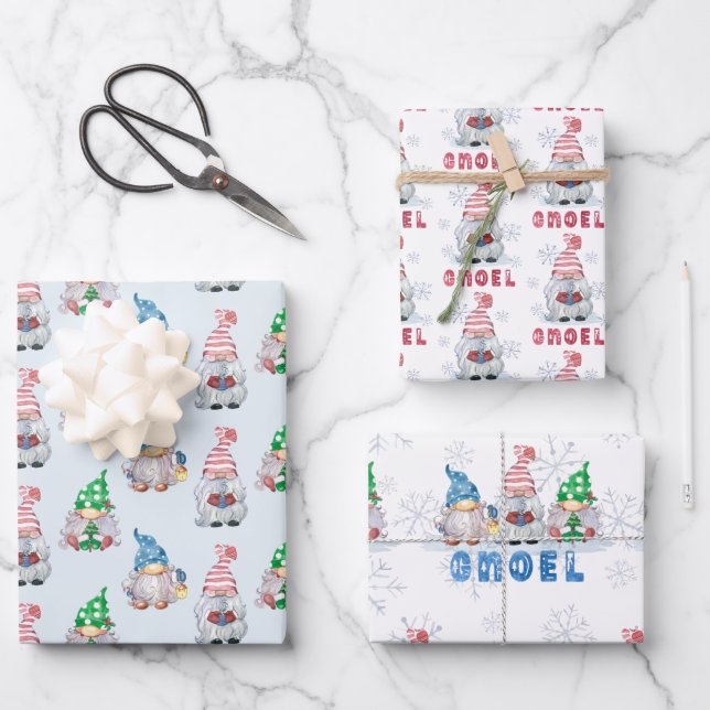 Christmas Gnomes GNOEL Winter Snowflake Wrapping P Wrapping Paper Sheets (Front)