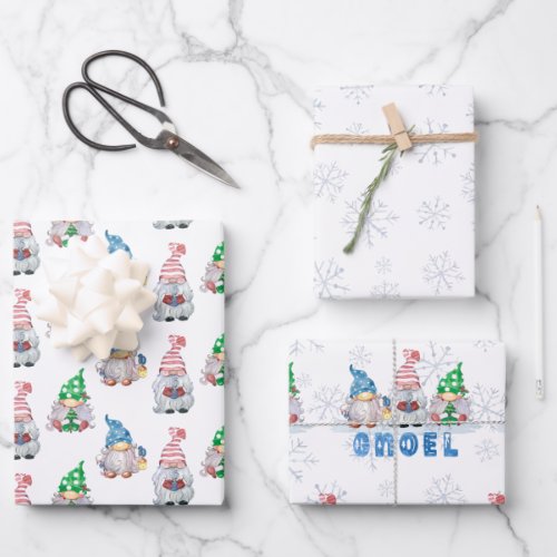 Christmas Gnomes GNOEL Winter Snowflake Wrapping Paper Sheets