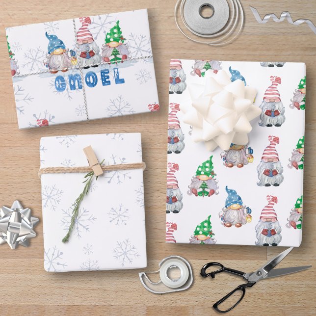 Christmas Gnomes GNOEL Winter Snowflake Wrapping Paper Sheets (Creator Uploaded)