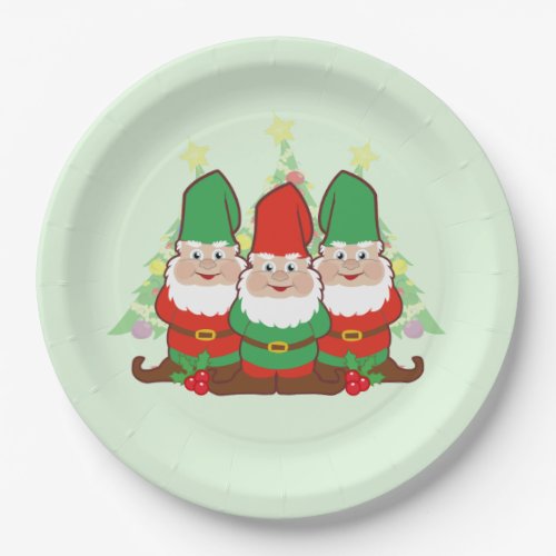 Christmas Gnomes Green Paper Plates
