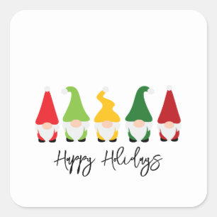 Christmas Gnomes Happy Holidays Fun Festive Square Sticker