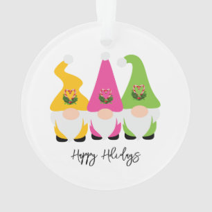 Christmas Gnomes Happy Holidays NAME Year Checker Ornament