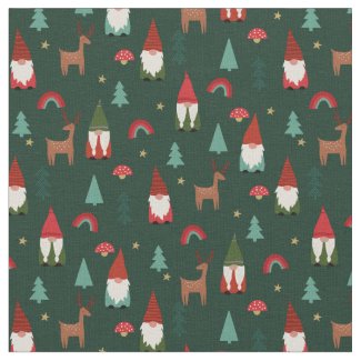 Christmas Gnomes holiday dark green Fabric
