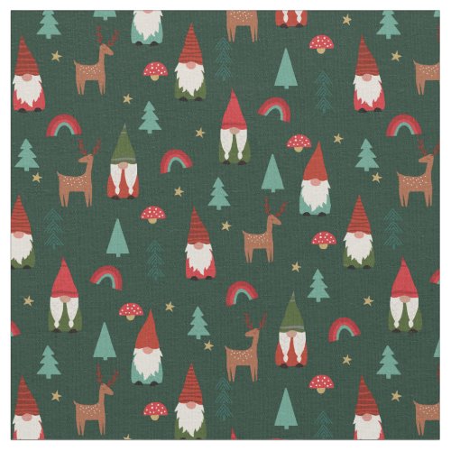 Christmas Gnomes holiday dark green Fabric