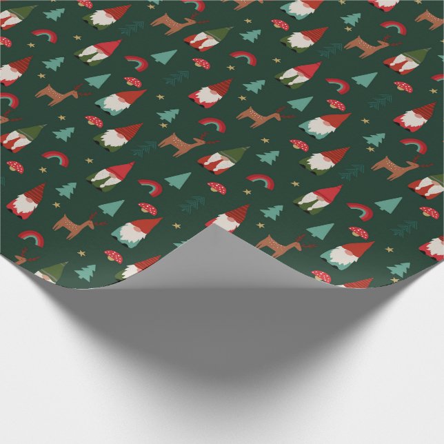 Christmas Gnomes holiday dark green Wrapping Paper (Corner)