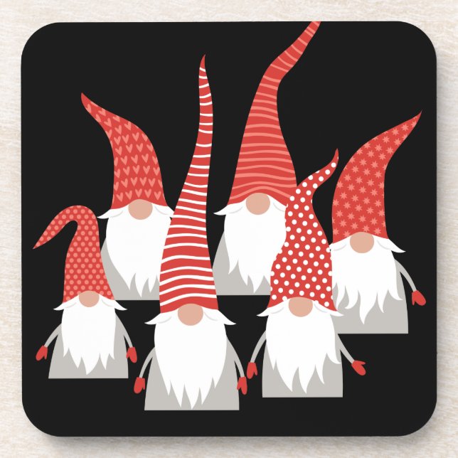 Christmas Gnomes Holiday Elves Cute Seasonal Xmas Beverage Coaster (Front)