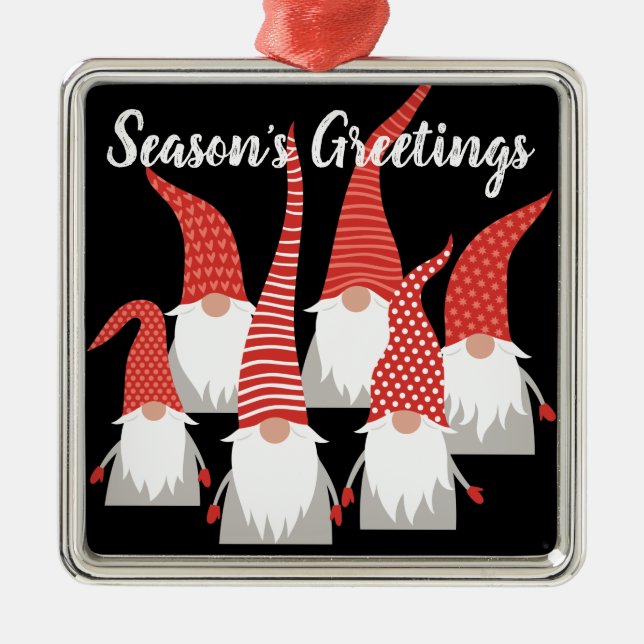 Christmas Gnomes Holiday Elves Cute Seasonal Xmas Metal Ornament (Front)
