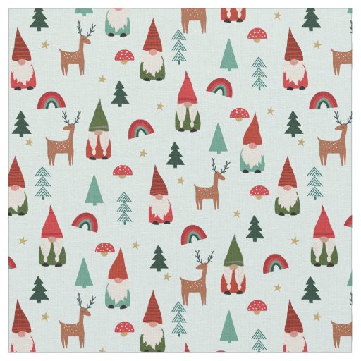 Christmas Gnomes holiday light mint Fabric