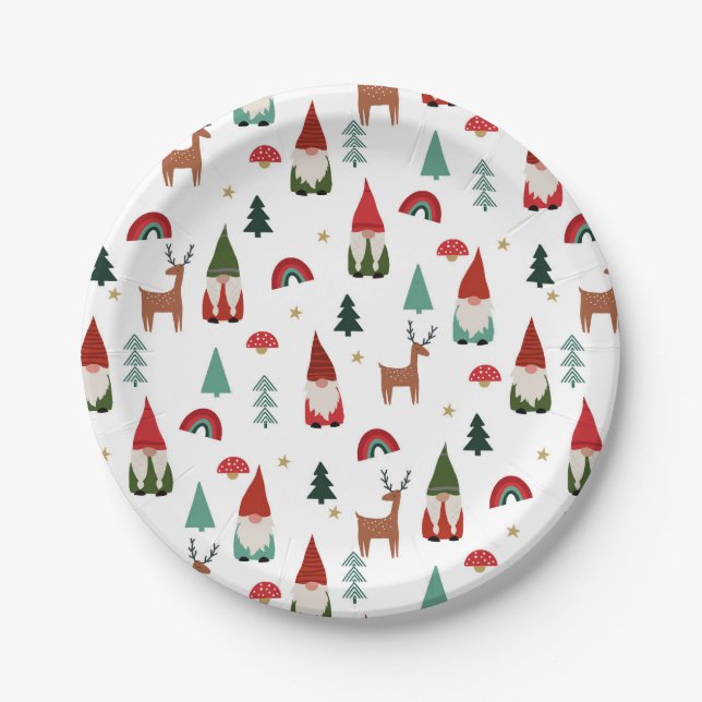 Christmas Gnomes Holiday Paper Plates (Front)
