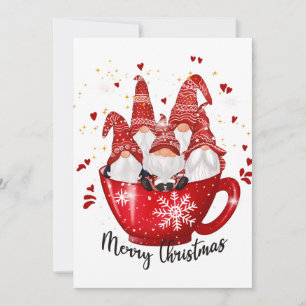Christmas Gnomes In A Cup Merry Christmas Holiday Card
