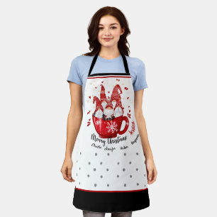 Christmas gnomes in coffee cup red custom names apron