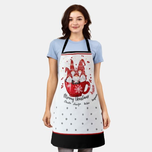 Christmas gnomes in coffee cup red custom names apron