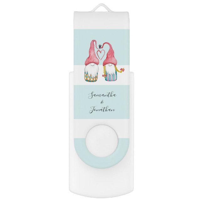 Christmas Gnomes In Love Personalized Flash Drive (Front Vertical)