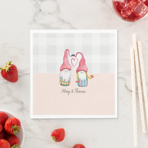 Christmas Gnomes In Love Watercolor Hand_painted Napkins