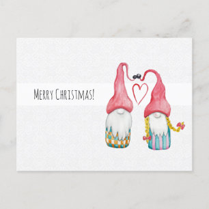 Christmas Gnomes In Love Watercolor Hand-painted Postcard