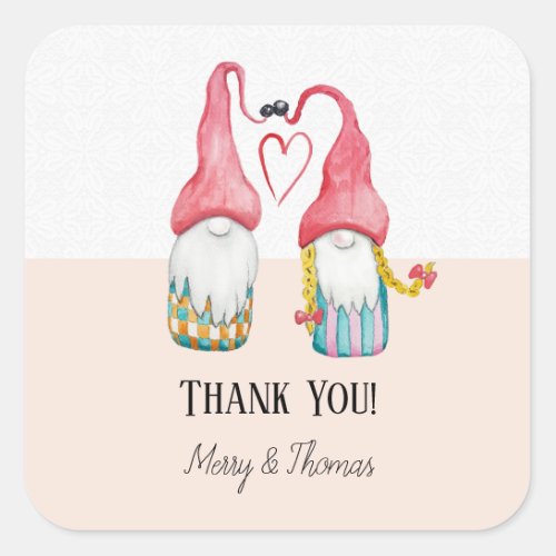 Christmas Gnomes In Love Watercolor Hand_painted Square Sticker