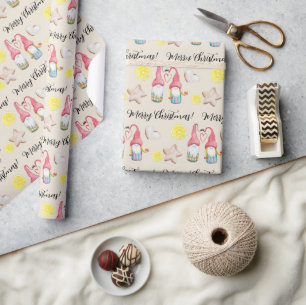 Christmas Gnomes In Love Watercolor Hand-painted Wrapping Paper
