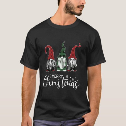 Christmas Gnomes In Plaid Hats Funny Gift Merry Xm T_Shirt