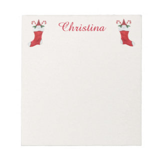 Christmas Gnomes in Red Stockings Candy Canes Notepad