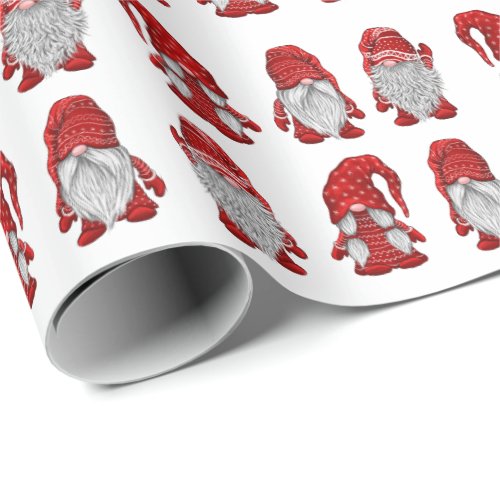 Christmas Gnomes in Red Watercolor Holiday Wrapping Paper