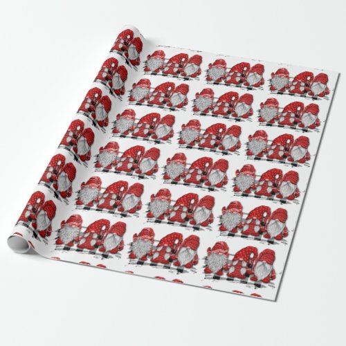 Christmas Gnomes in Red Watercolor Holiday Wrapping Paper