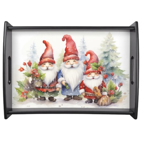 Christmas Gnomes In Snowflakes Serving Tray