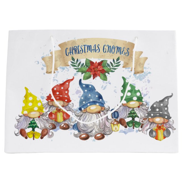 Christmas Gnomes Large Gift Bag (Front)