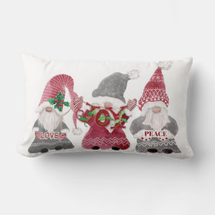Christmas Gnomes Love Joy Peace Typography Lumbar Pillow