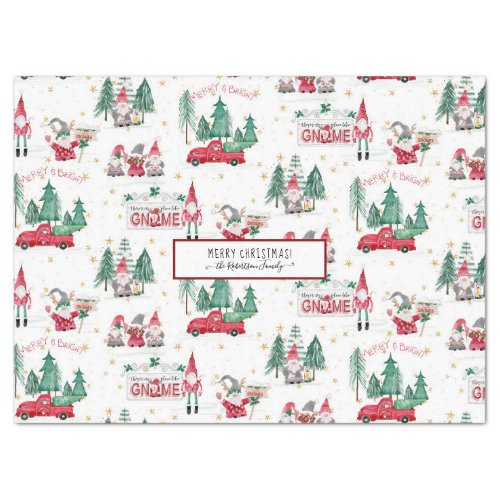 Christmas Gnomes Merry and Bright Red Truck Forest Tissue Paper