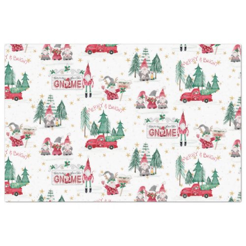 Christmas Gnomes Merry Bright Red Truck Decoupage Tissue Paper