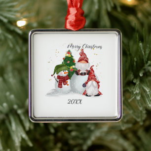 Christmas Gnomes Metal Ornament