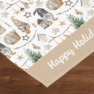 Christmas gnomes nordic farmhouse style beige short table runner