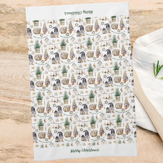 Christmas gnomes nordic farmhouse style kitchen towel (Creator Uploaded)