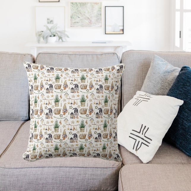Christmas gnomes nordic farmhouse style throw pillow (Creator Uploaded)