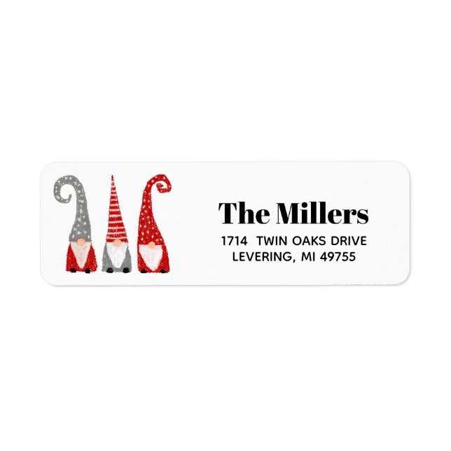 Christmas Gnomes Nordic Red Gray Personalized Label (Front)