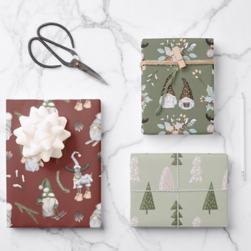 Christmas Gnomes Nordic Wrapping Paper Sheets