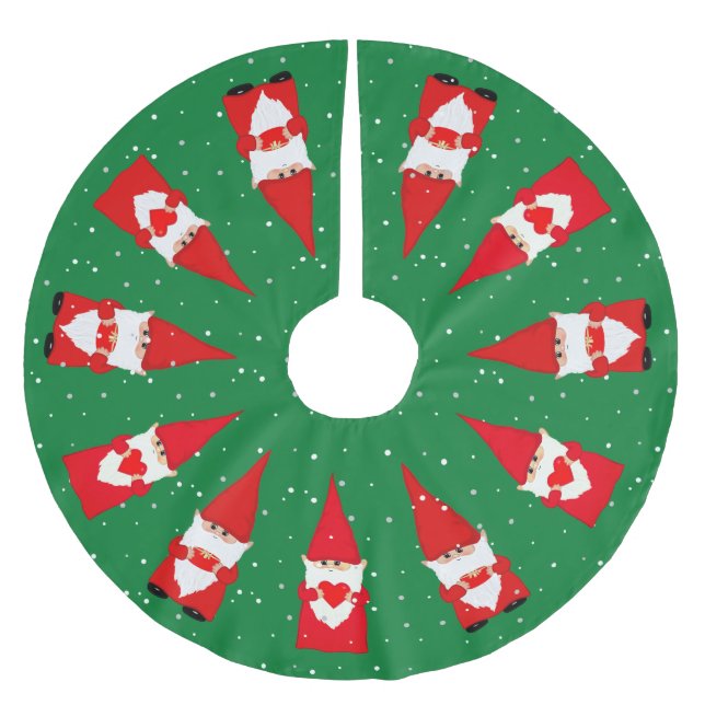 Christmas Gnomes on Green Brushed Polyester Tree S Skirt (Front)