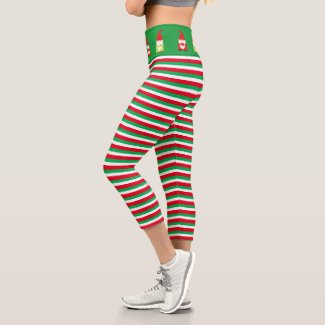 Christmas gnomes on green red striped