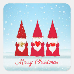 Christmas Gnomes on Light Blue Square Sticker